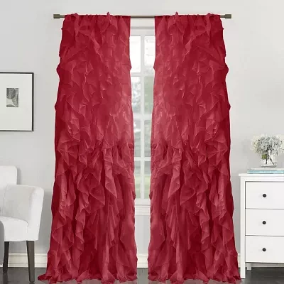 Sweet Home Collection Ruffled Rod Pocket Sheer Single Curtain Panels