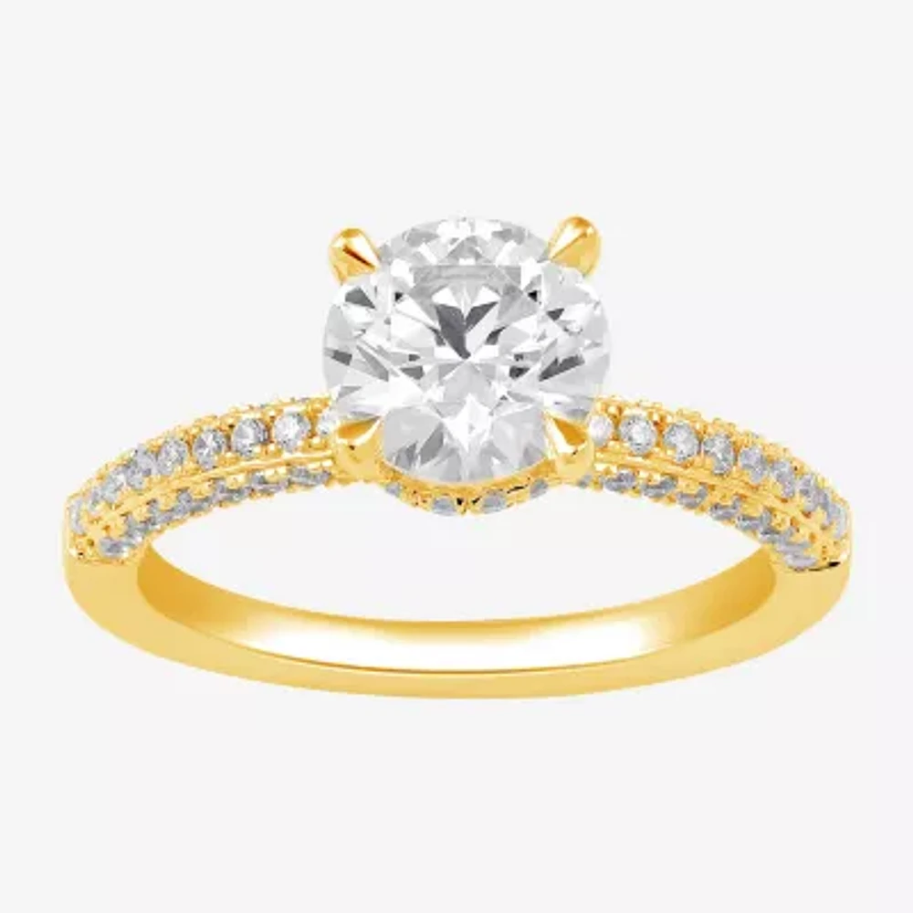 (H-I / SI1-SI2) Womens 2 CT. T.W. White Diamond 10K or 14K Gold Round Side Stone Engagement Ring