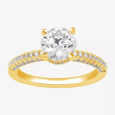 (H-I / SI1-SI2) Womens 2 CT. T.W. White Diamond 10K or 14K Gold Round Side Stone Engagement Ring