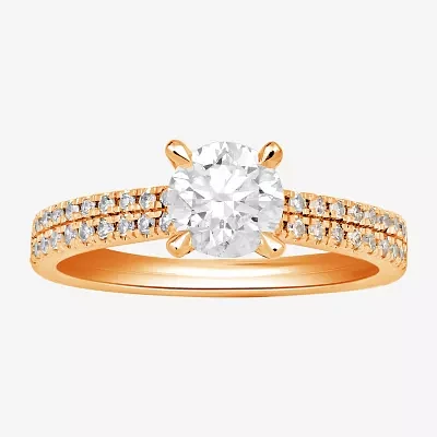 (H-I / SI1-SI2) Womens 1 1/2 CT. T.W. White Diamond 10K or 14K Gold Round Side Stone Engagement Ring