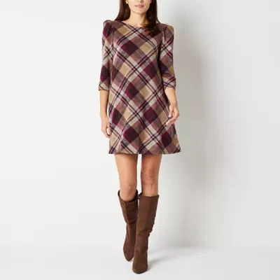 Jessica Howard Womens 3/4 Sleeve Plaid Shift Dress