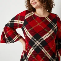 Jessica Howard Womens 3/4 Sleeve Plaid Shift Dress Plus