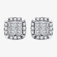 (H-I / Si2-I1) 1 CT. T.W. Lab Grown White Diamond 10K White Gold 8.9mm Stud Earrings