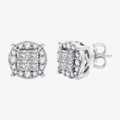 (H-I / Si2-I1) 1 CT. T.W. Lab Grown White Diamond 10K White Gold 9.5mm Round Stud Earrings