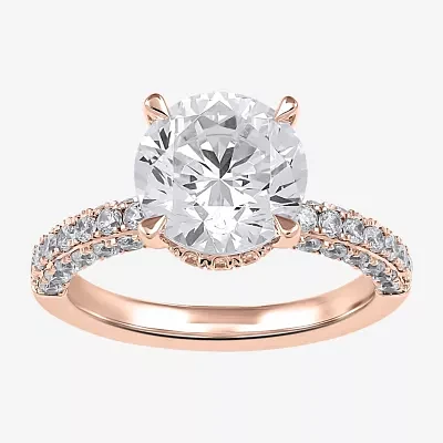 (H-I / SI1-SI2) Womens 4 CT. T.W. Lab Grown White Diamond 10K or 14K Gold Round Side Stone Engagement Ring