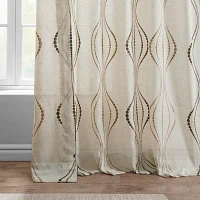 Exclusive Fabrics & Furnishing Suez Embroidered Faux Linen Rod Pocket Sheer Single Curtain Panels