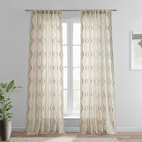 Exclusive Fabrics & Furnishing Suez Embroidered Faux Linen Rod Pocket Sheer Single Curtain Panels
