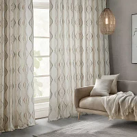 Exclusive Fabrics & Furnishing Suez Embroidered Faux Linen Rod Pocket Sheer Single Curtain Panels