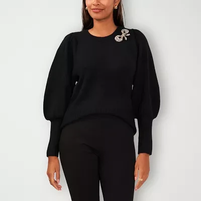 Sam And Jess Womens Round Neck Embellished Long Sleeve Pullover Sweater