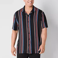 Shaquille O'Neal XLG Big and Tall Mens Regular Fit Striped Short Sleeve Button-Down Shirt