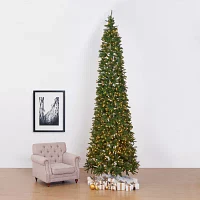 Nearly Natural Faux Slim 12 Foot Pre-Lit Pine Christmas Tree