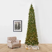 Nearly Natural Faux Slim 12 Foot Pre-Lit Pine Christmas Tree