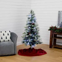 Nearly Natural Fiber Optic Faux 5 Foot Pre-Lit Flocked Pine Christmas Tree