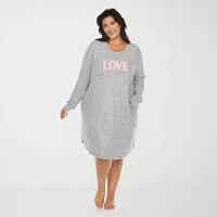 White Mark Womens Plus Long Sleeve Round Neck Nightgown