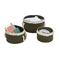 Honey-Can-Do Olive Green And White Cotton Rope 3-pc. Round Basket