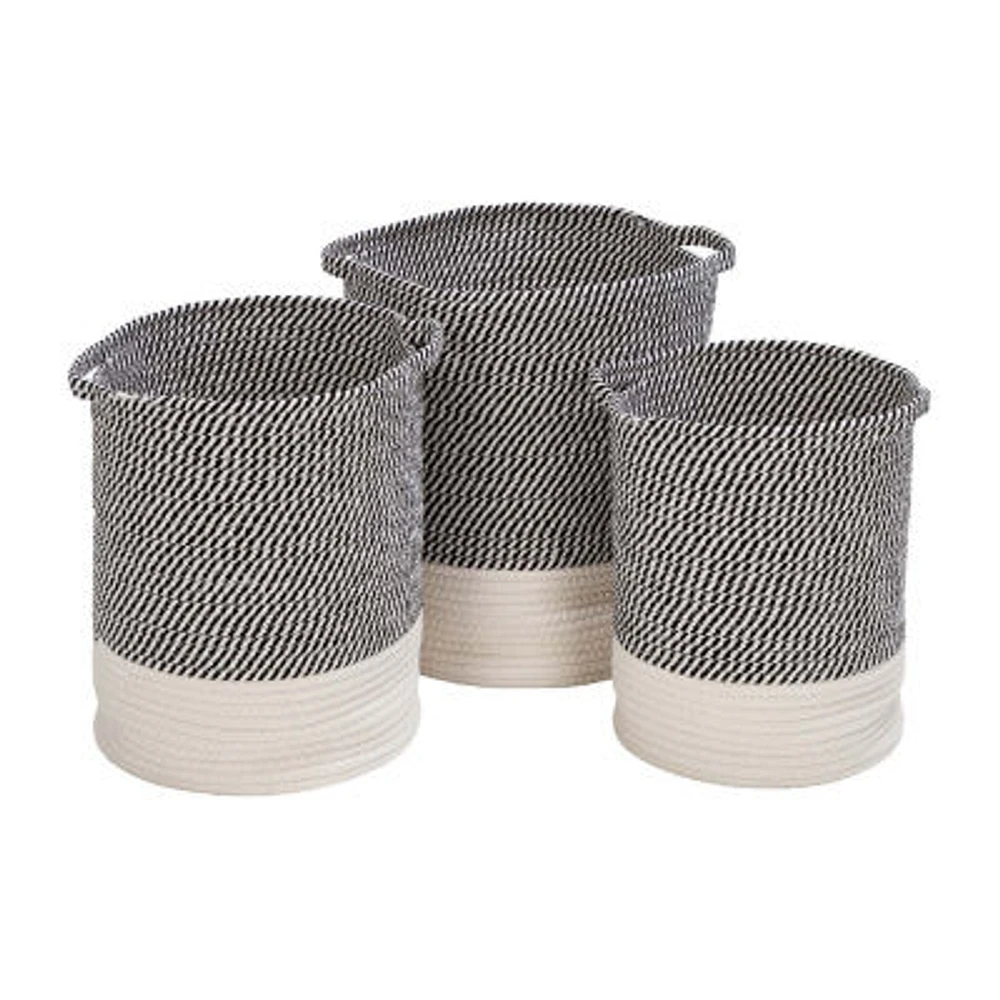 Honey-Can-Do Gray And White Cotton Rope 3-pc. Round Basket