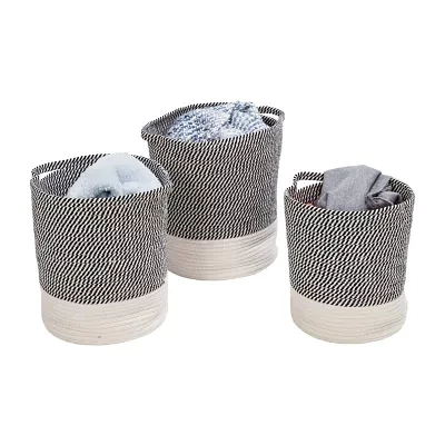 Honey-Can-Do Gray And White Cotton Rope 3-pc. Round Basket