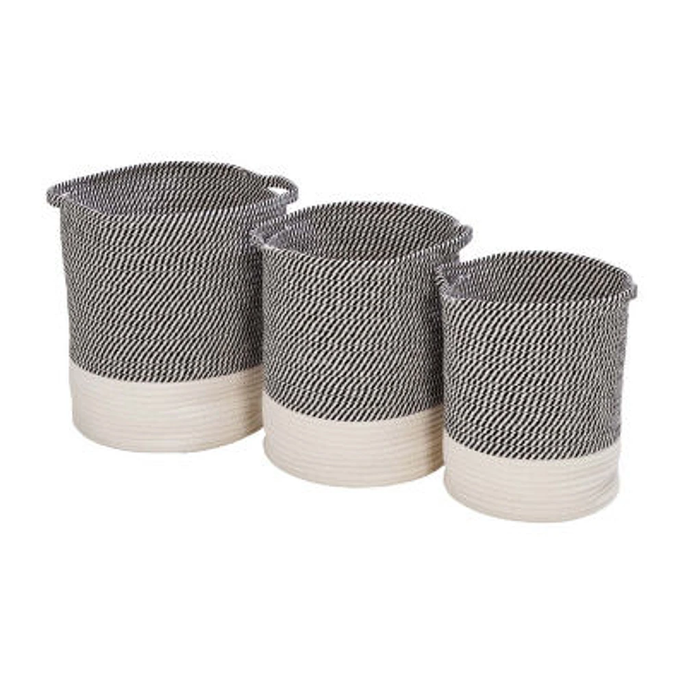 Honey-Can-Do Gray And White Cotton Rope 3-pc. Round Basket