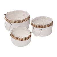 Honey-Can-Do White And Natural Cotton Rope 3-pc. Round Basket