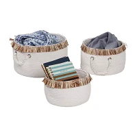 Honey-Can-Do White And Natural Cotton Rope 3-pc. Round Basket