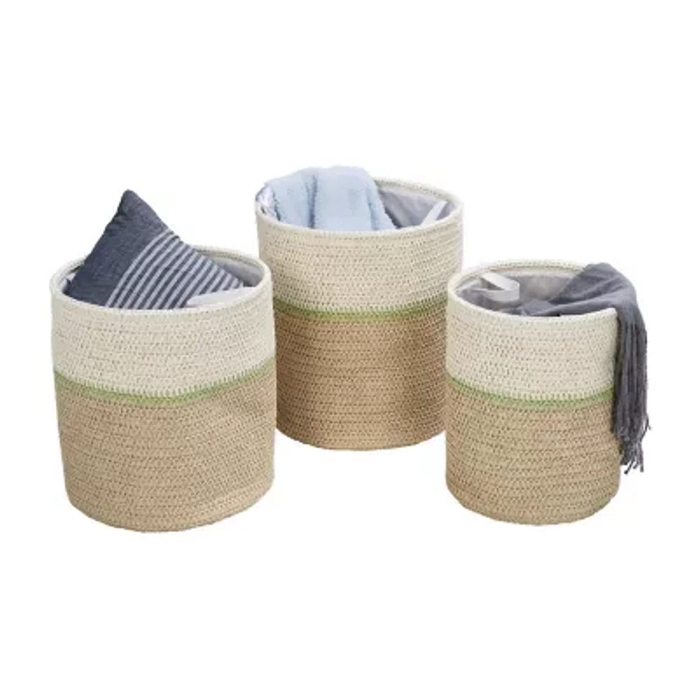 Honey-Can-Do Green And Natural Paper Straw 3-pc. Round Basket