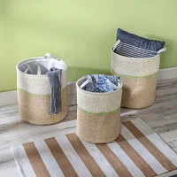 Honey-Can-Do Green And Natural Paper Straw 3-pc. Round Basket