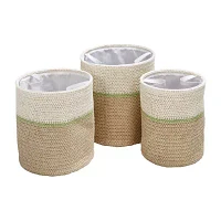 Honey-Can-Do Green And Natural Paper Straw 3-pc. Round Basket