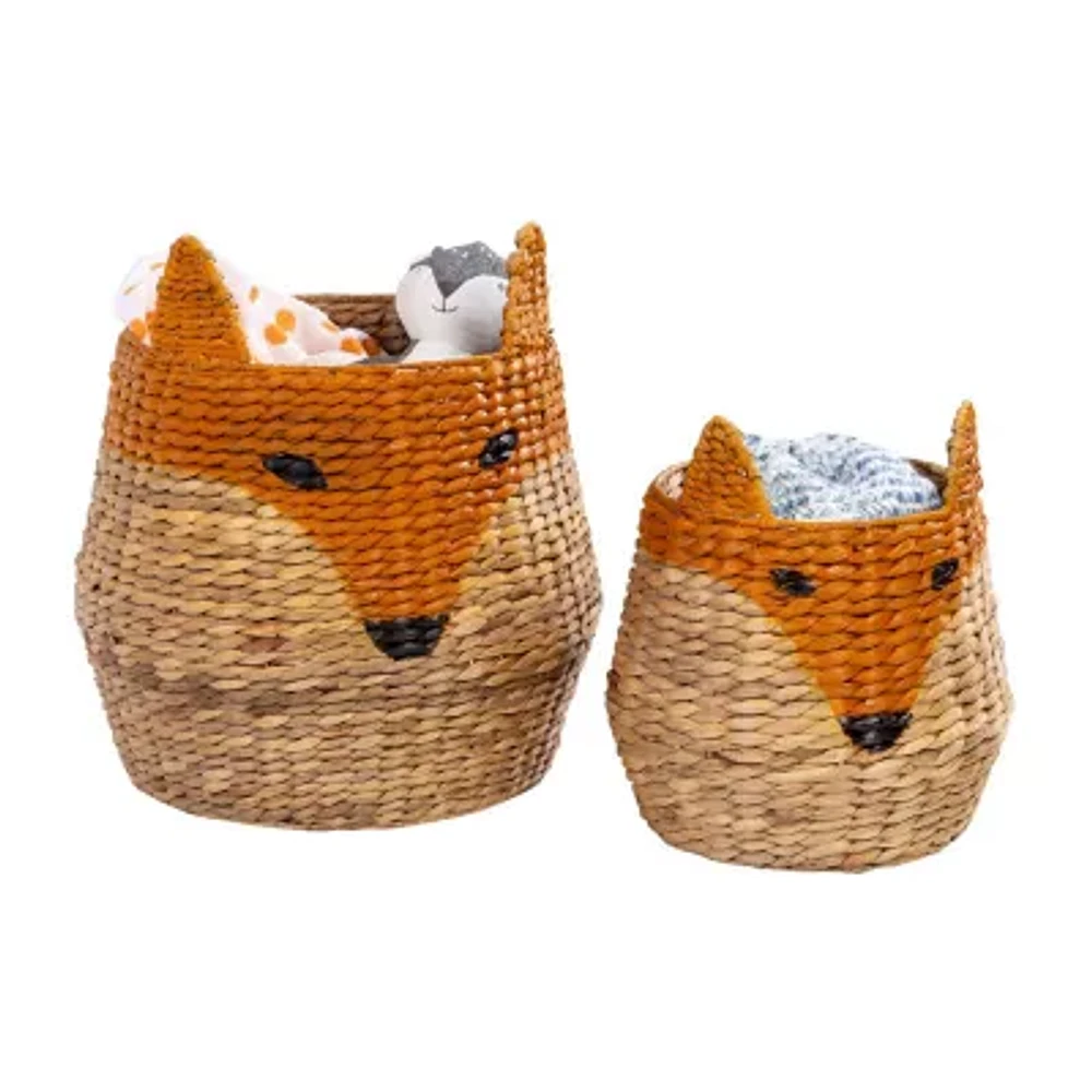 Honey-Can-Do Natural And Orange Fox Shaped Storage 2-pc. Round Basket