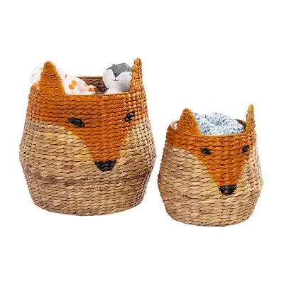 Honey-Can-Do Natural And Orange Fox Shaped Storage 2-pc. Round Basket