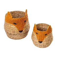 Honey-Can-Do Natural And Orange Fox Shaped Storage 2-pc. Round Basket