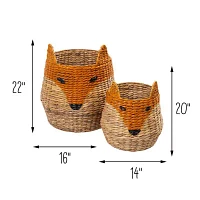 Honey-Can-Do Natural And Orange Fox Shaped Storage 2-pc. Round Basket