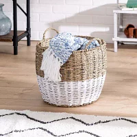 Honey-Can-Do Medium Natural And White Seagrass Round Storage Round Basket