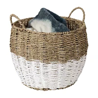 Honey-Can-Do Medium Natural And White Seagrass Round Storage Round Basket