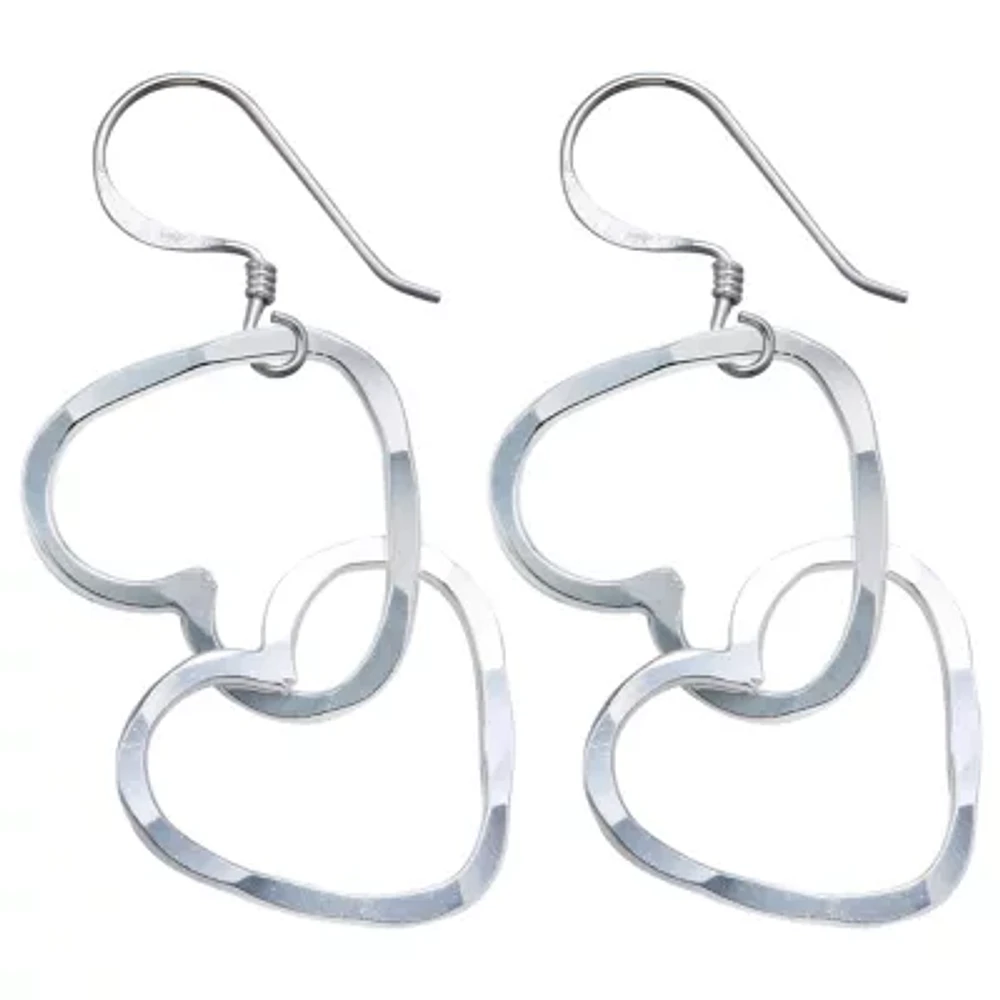 Sterling Silver Double Heart Drop Earrings