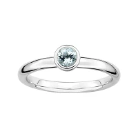 Personally Stackable 4mm Round Genuine Aquamarine Ring