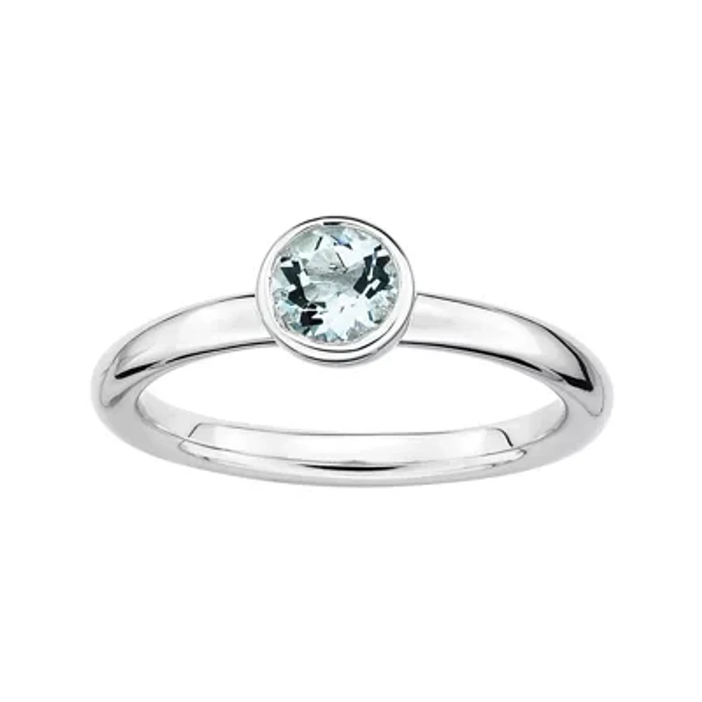 Personally Stackable 5mm Round Genuine Aquamarine Ring