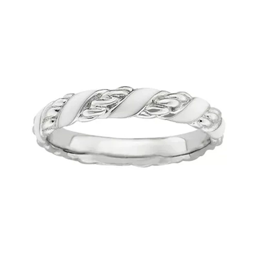 Personally Stackable Sterling Silver White Enamel Ribbon Ring