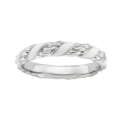 Personally Stackable Sterling Silver White Enamel Ribbon Ring