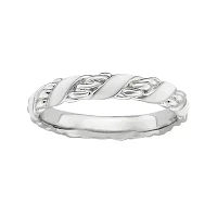Personally Stackable Sterling Silver White Enamel Ribbon Ring