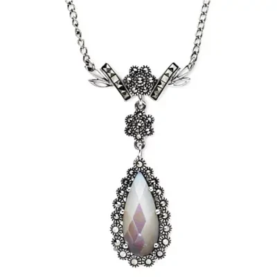 Marcasite and Mother-of-Pearl Teardrop Necklace