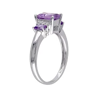 Genuine Amethyst and Diamond-Accent 3-Stone Ring