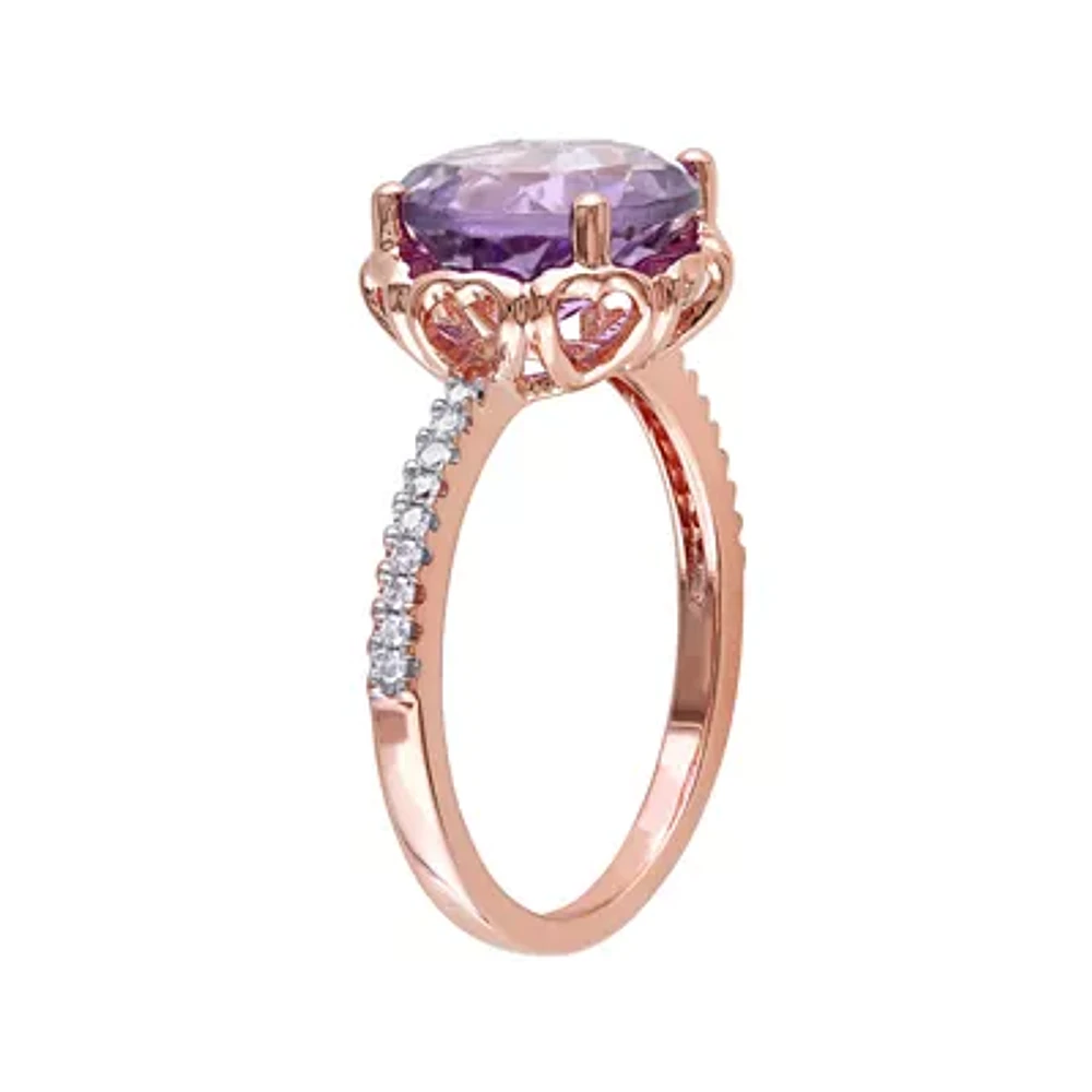 Genuine Amethyst and 1/10 CT. T.W. Diamond 10K Rose Gold Ring