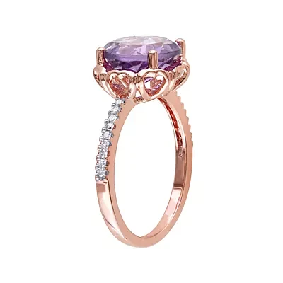 Genuine Amethyst and 1/10 CT. T.W. Diamond 10K Rose Gold Ring