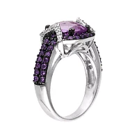 Genuine Amethyst and 1/10 CT. T.W. Diamond Sterling Silver Ring