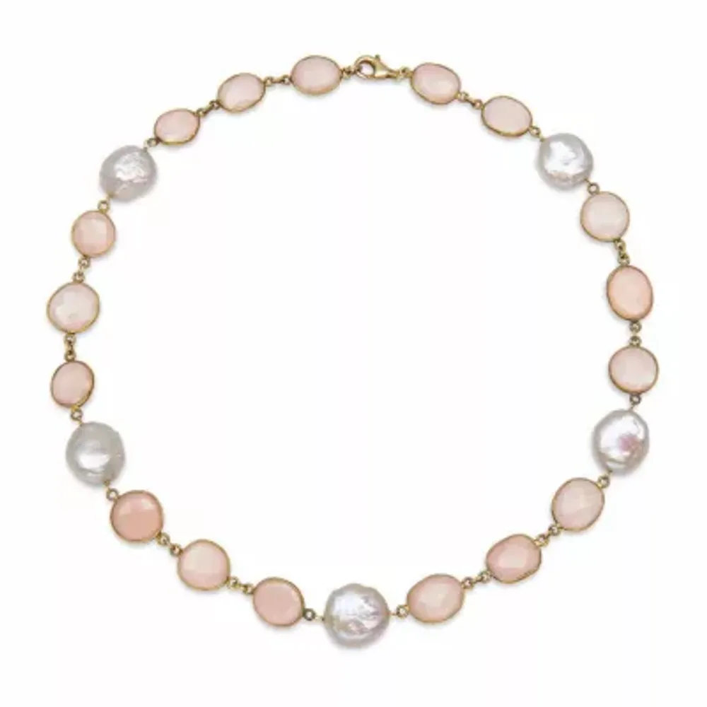 Womens Simulated Pink Quartz Gold Over Silver Strand Necklace