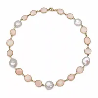 Womens Simulated Pink Quartz Gold Over Silver Strand Necklace