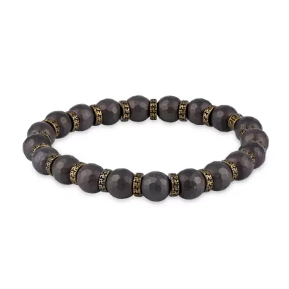 Brown Hematite Gray Stainless Steel Beaded Bracelet