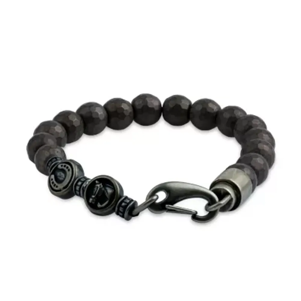 Genuine Hematite Gray Stainless Steel Beaded Bracelet