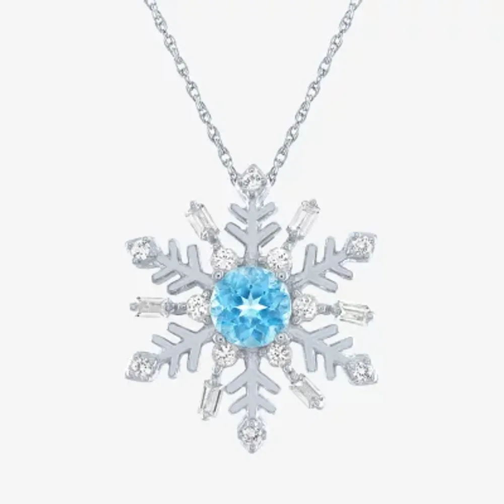 Womens Genuine Blue Topaz Sterling Silver Snowflake Inch Pendant Necklace