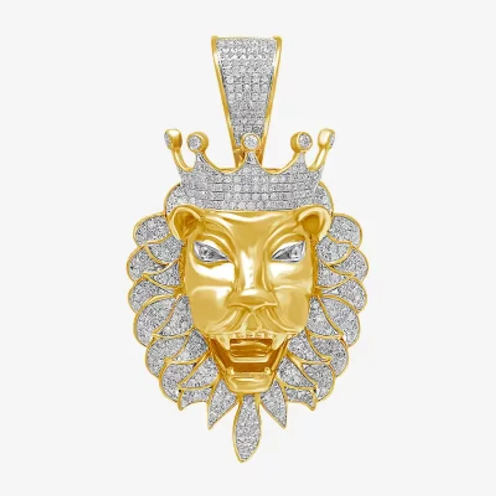 Lion Mens 1 CT. T.W. Natural White Diamond 14K Gold Over Silver Crown Pendant